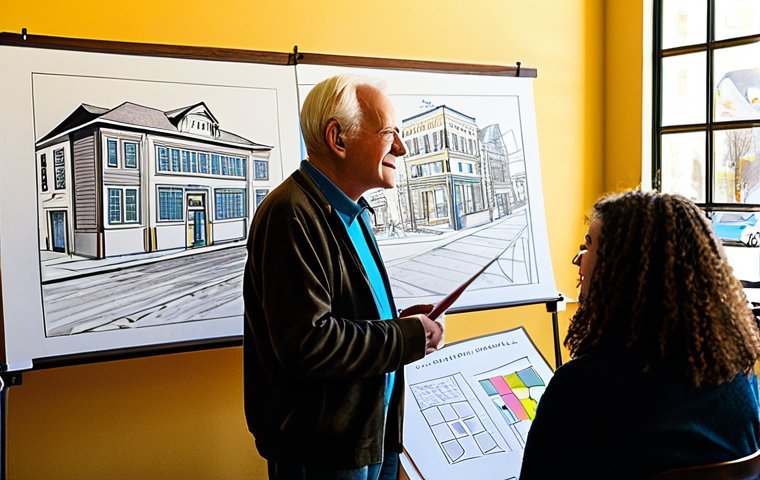 부족한 지역 자원을 활용한 정체성 강화 - **Prompt:** A vibrant community visioning workshop in a sunlit town hall. Residents of diverse ages ...