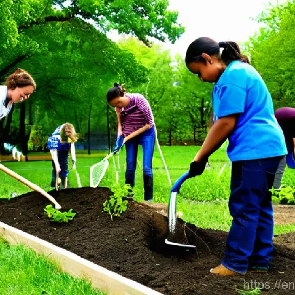 지역 정체성 강화를 위한 생태계 복원 프로젝트 - **Community Park Transformation: A Day of Collective Planting**
    A vibrant, sunlit outdoor scene ...