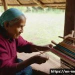 문화유산 보존과 지역 정체성 - **Prompt:** "A close-up, warm-toned photograph capturing the weathered, skillful hands of an elderly...
