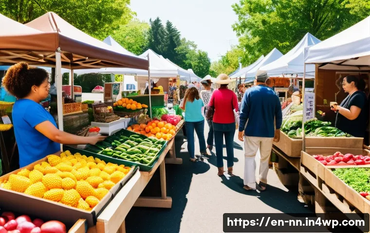 정체성 강화를 위한 지역 언론의 역할 - A vibrant community farmers' market scene in a mid-sized American town on a sunny weekend morning, d...