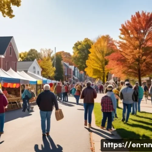 현대 사회에서 지역 정체성의 역할 - A vibrant community festival scene in a small American Midwestern town during early autumn, featurin...