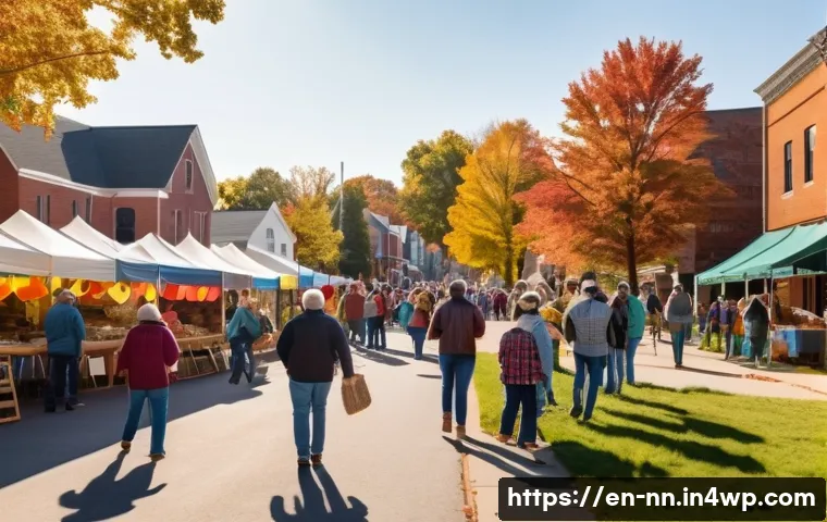 현대 사회에서 지역 정체성의 역할 - A vibrant community festival scene in a small American Midwestern town during early autumn, featurin...